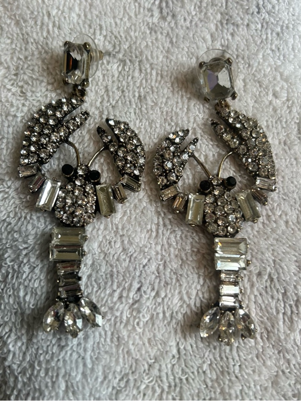 Crystal Lobster Drop Earrings - Clear Rhinestone Statement Earrings